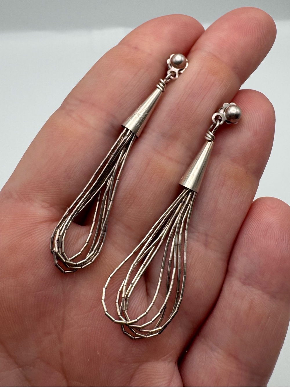 VTG Southwestern-style Sterling Silver 925 Liquid Multi-Strand Dangle Earrings